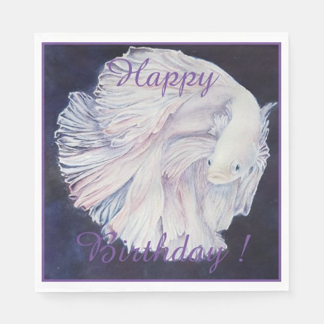 Fighter Fish Happy Birthday Party Celebration Napkins (Front)