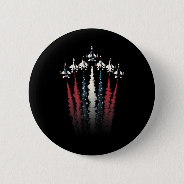 Fighter Jet Airplane American Flag 4th Of July Pat Button (Front)