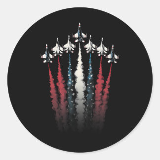 Fighter Jet Airplane American Flag 4th Of July Pat Classic Round Sticker