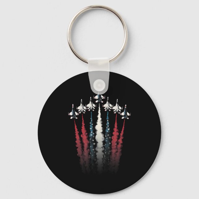 Fighter Jet Airplane American Flag 4th Of July Pat Keychain (Front)