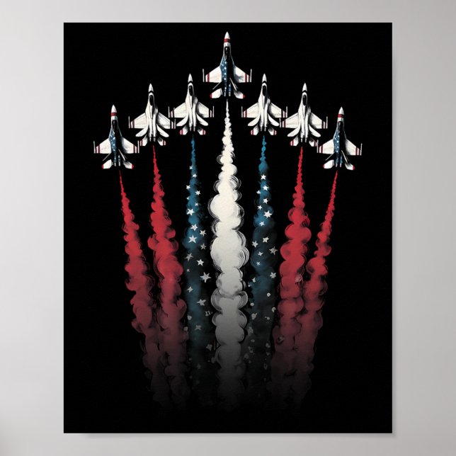 Fighter Jet Airplane American Flag 4th Of July Pat Poster (Front)