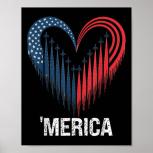 Fighter Jet Airplane American Flag Heart 4th Of Ju Poster