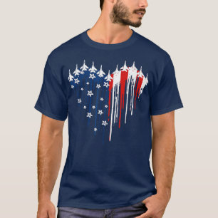Fighter Jet Airplane American Flag Heart 4Th Of Ju T-Shirt