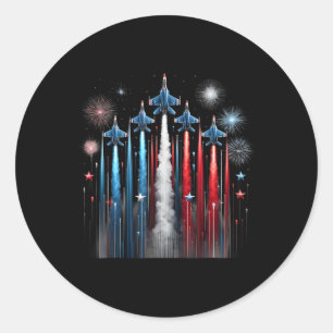 Fighter Jet Airplane American Flag Patriotic 4th O Classic Round Sticker