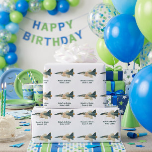 Fighter Jet Airplane Camouflage Boy 1st Birthday Wrapping Paper