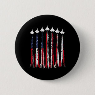 Fighter Jet Airplane Usa Flag 4th Of July Patrioti Button