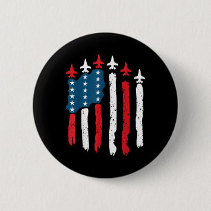 Fighter Jet Airplane Usa Flag 4th Of July Patrioti Button