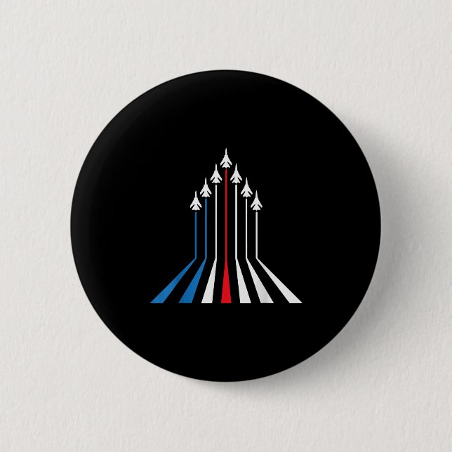 Fighter Jet Airplane Usa Flag 4th Of July Patrioti Button (Front)