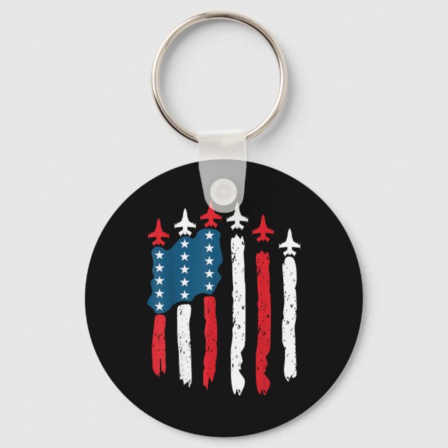 Fighter Jet Airplane Usa Flag 4th Of July Patrioti Keychain (Front)
