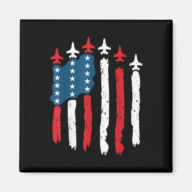 Fighter Jet Airplane Usa Flag 4th Of July Patrioti Magnet (Front)
