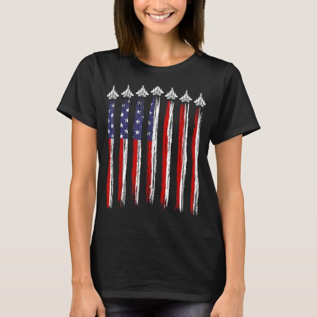 Fighter Jet Airplane USA Flag 4th Of July Patrioti T-Shirt (Front)