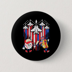 Fighter Jet Airplane Usa Flag Baseball 4th Of July Button