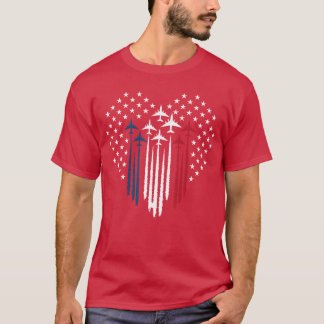 Fighter Jet Airplane USA Flag Heart retro T-Shirt