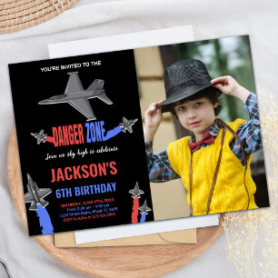 Fighter Jet Birthday Invitations Black GrayW Photo