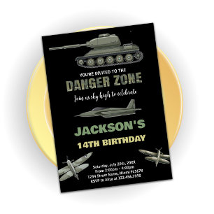 Fighter Jet Birthday Invitations Danger Zone Dark