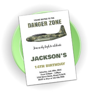 Fighter Jet Birthday Invitations Dark Green