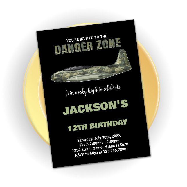 Fighter Jet Birthday Invitations Dark Green Black (Fighter Jet Birthday Invitations Dark Green Black)