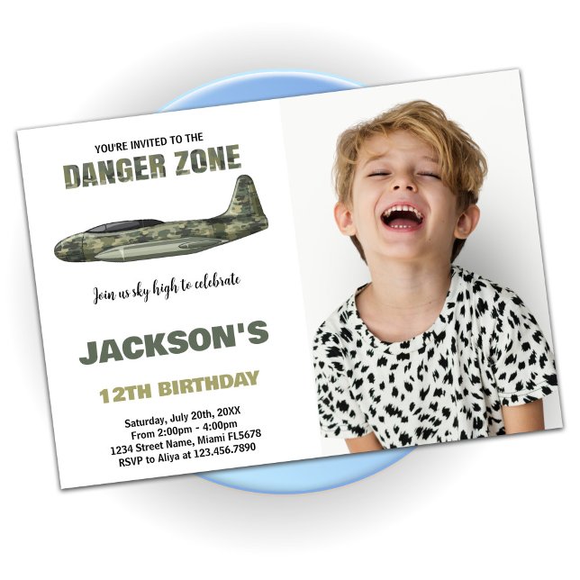  Fighter Jet Birthday Invitations Dark Green Photo (Fighter Jet Birthday Invitations Dark Green Photo)