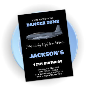 Fighter Jet Birthday Invitations Gray Blue