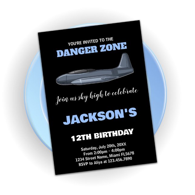Fighter Jet Birthday Invitations Gray Blue (Fighter Jet Birthday Invitations Gray Blue)