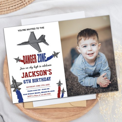 Fighter Jet Birthday Invitations Gray with photo