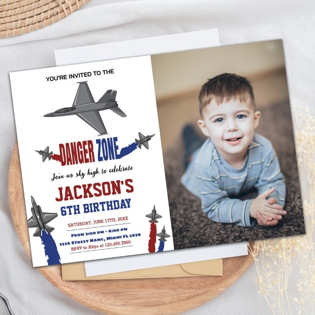 Fighter Jet Birthday Invitations Gray with photo (Fighter Jet Birthday Invitations Gray with photo)