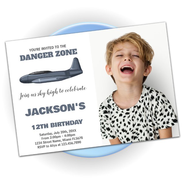 Fighter Jet Birthday Invitations Gray with photo (Fighter Jet Birthday Invitations Gray with photo)