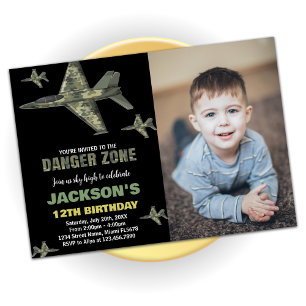 Fighter Jet Birthday Invitations Green Black Photo