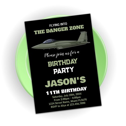 Fighter Jet Birthday Invitations Green Dark