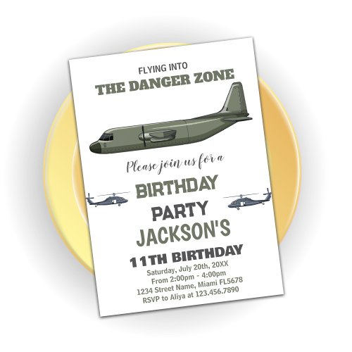 Fighter Jet Birthday Invitations Green Dark