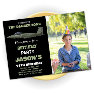 Fighter Jet Birthday Invitations Green Dark Photo