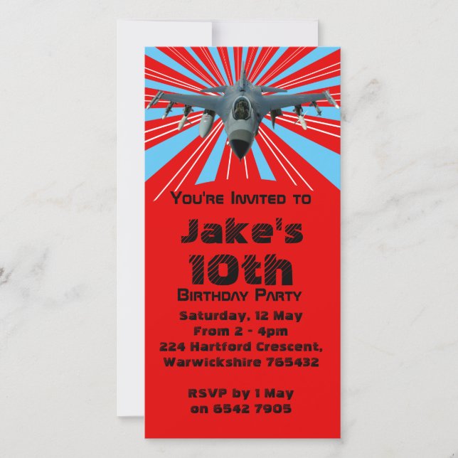 Fighter Jet Birthday Party Invitation (Front)