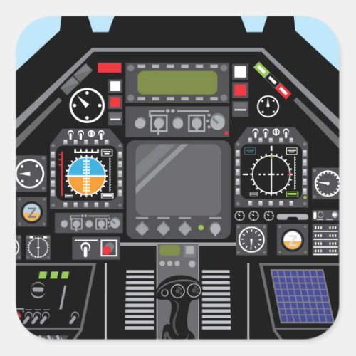 Fighter Jet Cockpit Square Sticker
