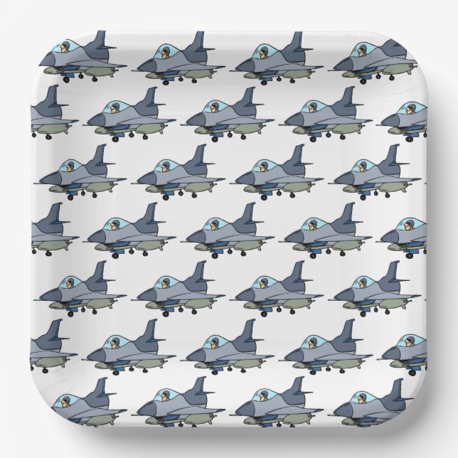 Fighter Jet Paper Plates, Military Air Force Pilot Plates (Front)