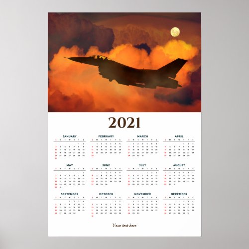 Fighter Jet Sunset 2021 Calendar Poster