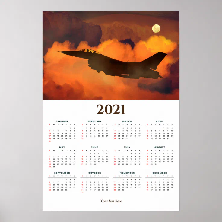 Fighter Jet Sunset 2021 Calendar Poster Zazzle