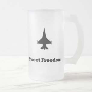 Fighter Jet Sweet Freedom Frosted Glass Beer Mug