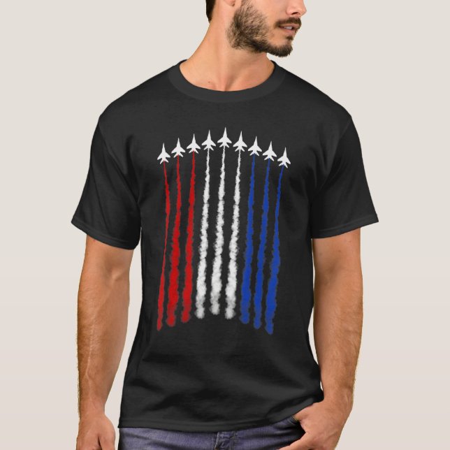 Fighter Jets USA American Flag 4th of July Celebra T-Shirt (Front)
