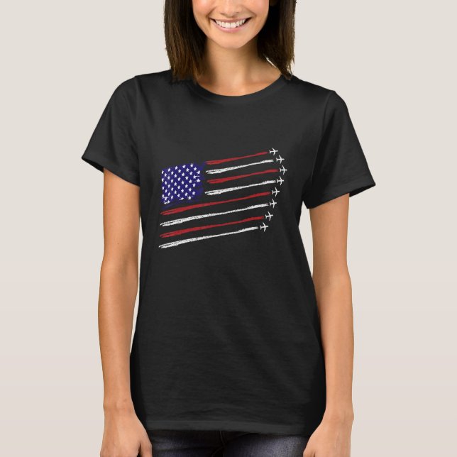 Fighter Jets With USA American Flag 4th of July Ce T-Shirt (Front)