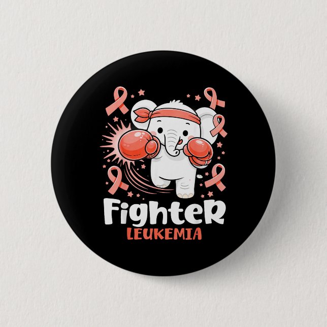 Fighter Leukemia Awareness Funny Boxing Elephant Button (Front)