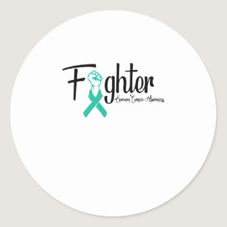 Fighter Ovarian Cancer Awareness Teal Ribbon Classic Round Sticker