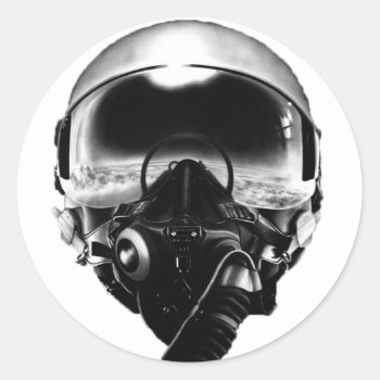 Fighter Pilot Helmet Classic Round Sticker by customvendetta at Zazzle