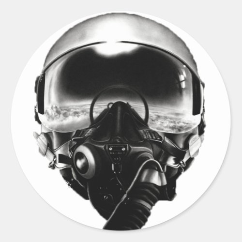Fighter Pilot Helmet Classic Round Sticker