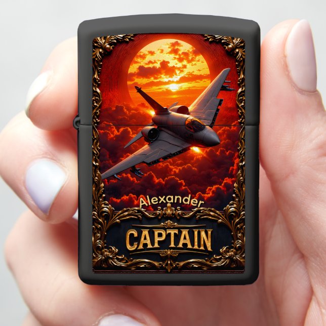 Fighter Pilot's Fiery Sunset Keepsake Gift Zippo Lighter (In Hand)