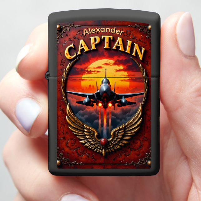 Fighter Pilot's Gilded Command Keepsake Gift Zippo Lighter (In Hand)