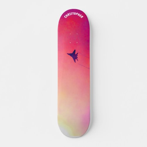 Fighter Plane Red Sky Skateboard
