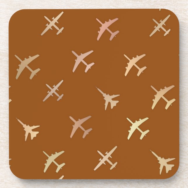 Fighter planes, on dark bronze beverage coaster (Front)