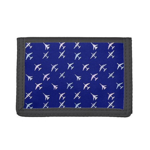 Fighter planes on navy blue tri_fold wallet