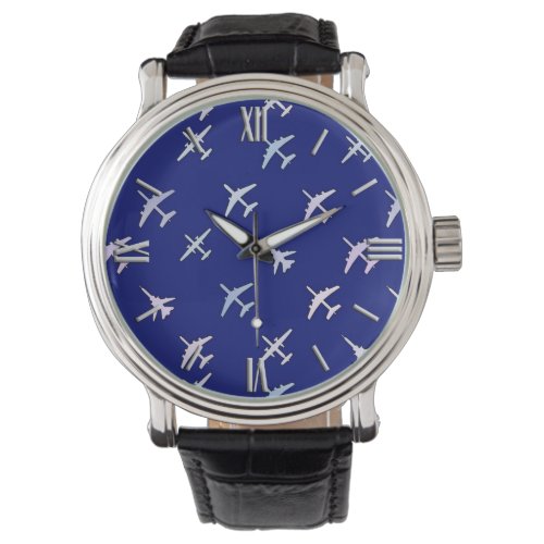 Fighter planes on navy blue watch
