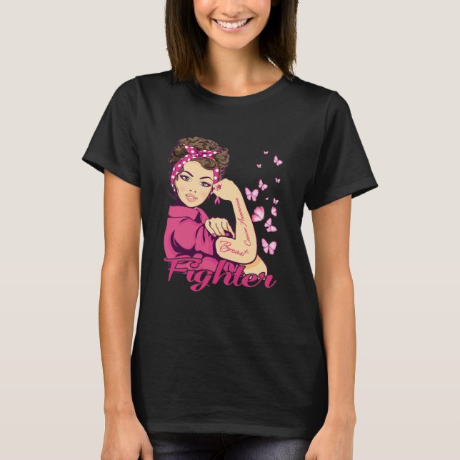 Fighter Rosie Riveter Breast Cancer Awareness T-Shirt (Front)